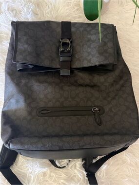 Coach Black Signature Canvas Roll-Top Backpack